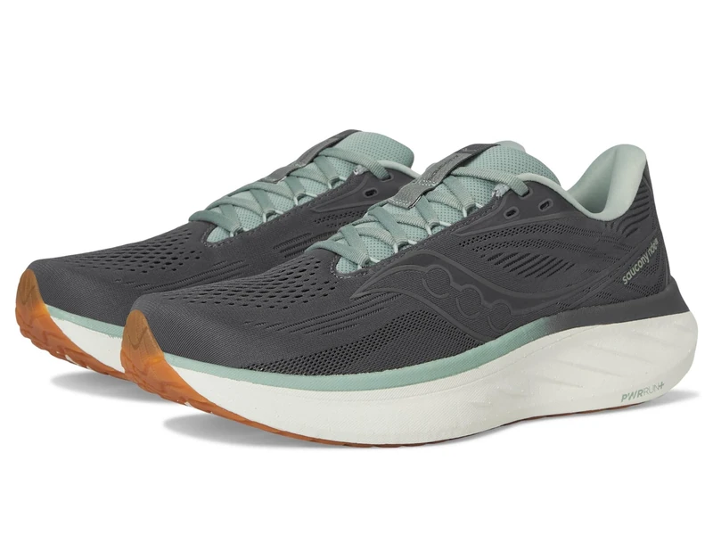 Saucony Men's Ride 18 Sneaker, Carbon/Iceberg, 8 UK