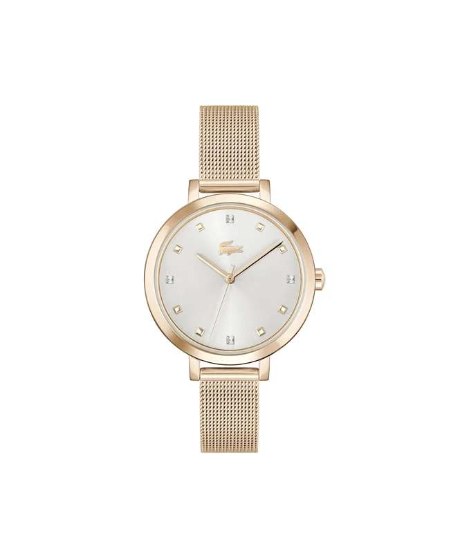 Lacoste Three Hand Quartz Movement Watch for Women RIGA Collection with Carnation Gold Colored Stainless Steel Mesh Bracelet - 2001400