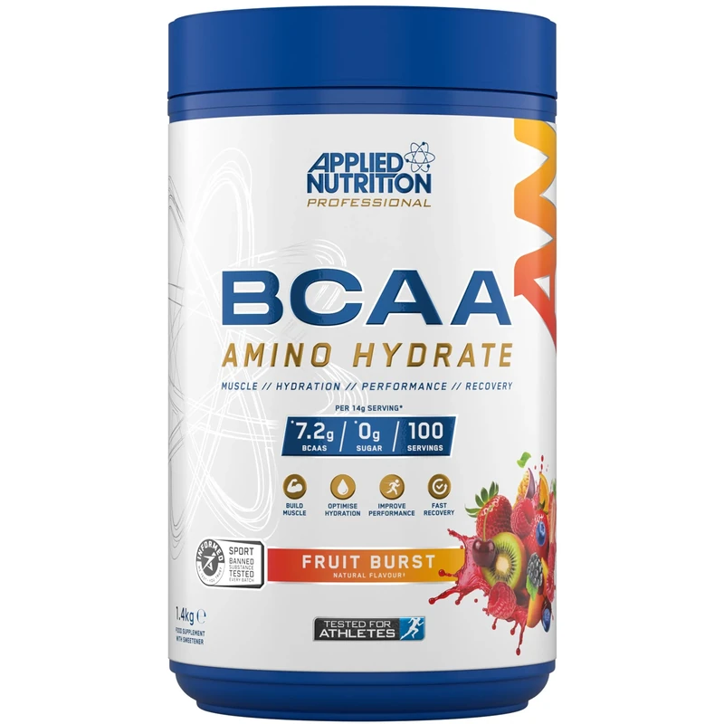 Applied Nutrition BCAA Powder - Branched Chain Amino Acids BCAAs Supplement, Amino Hydrate Intra Workout & Recovery Energy Drink (1.4kg - 100 Servings) (Fruit Burst)