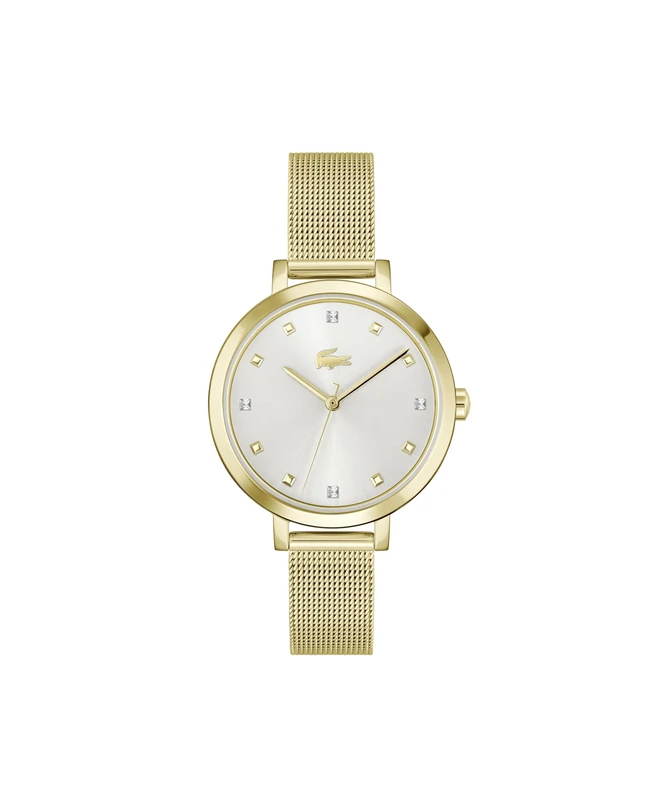 Lacoste Three Hand Quartz Movement Watch for Women RIGA Collection with Gold Colored Stainless Steel Mesh Bracelet - 2001401