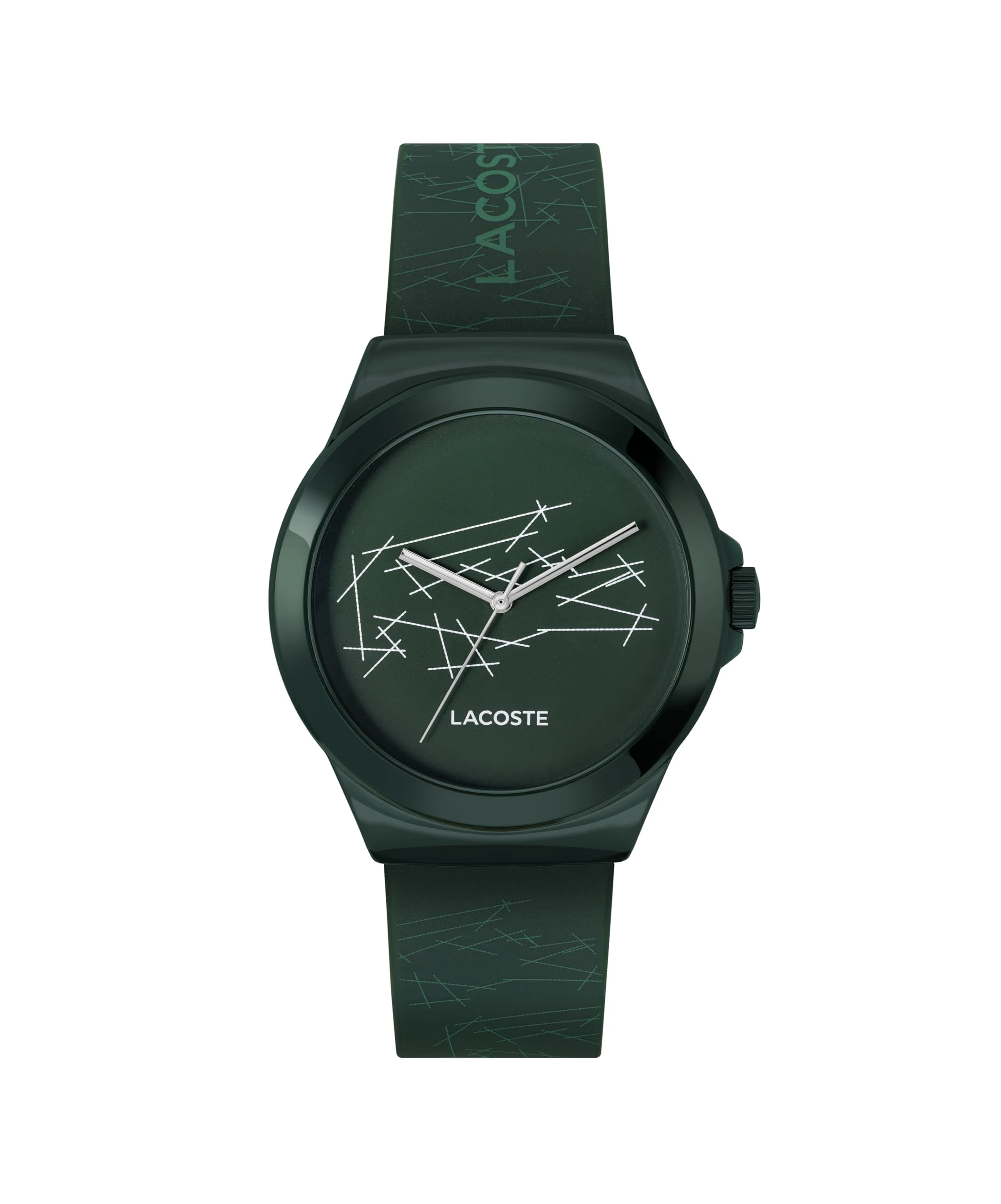 Lacoste Three Hand Quartz Movement Watch for Men and Women NEOCROC Collection with Green Silicone Bracelet - 2011391