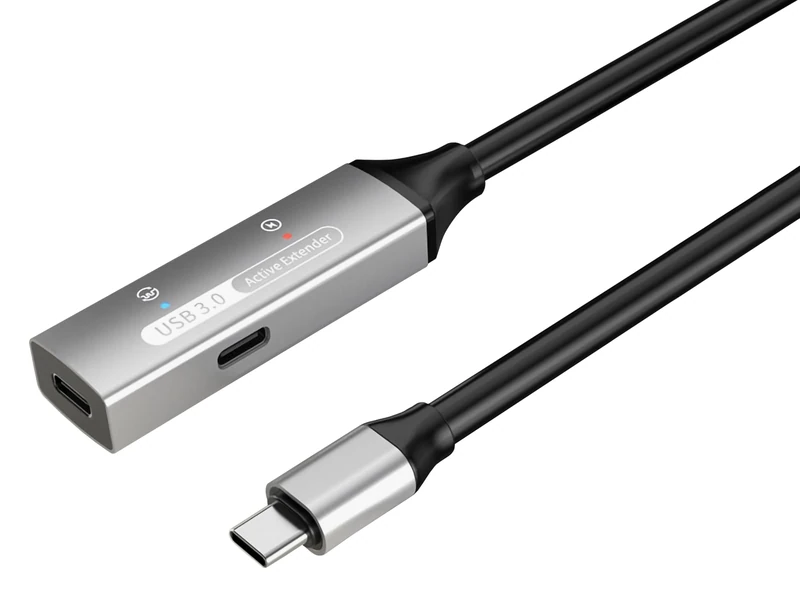 PremiumCord Active USB-C Extension Cable with Repeater 10 m, USB-C Female to Male, USB 3.2 Gen 1 Super Speed 5 Gbit/s, 2x Shielded, AWG20/28, Aluminium Housing, Colour Black, Length 10 m - Image 1