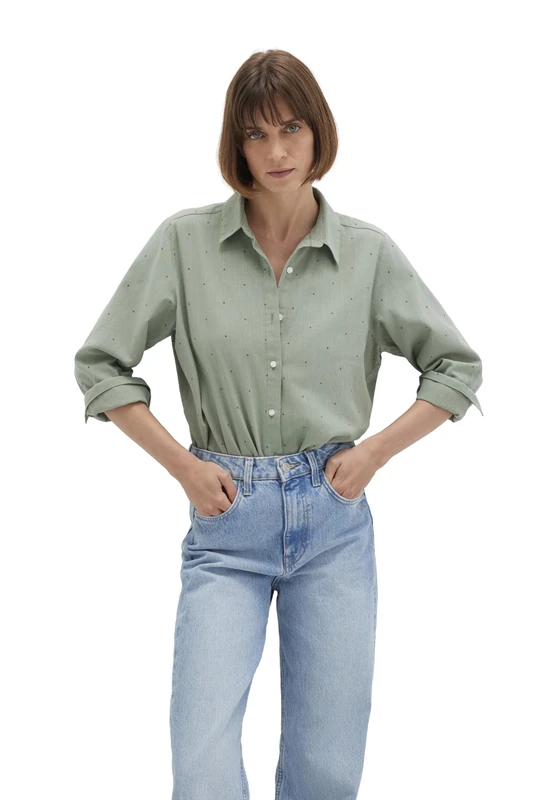 Mavi Women's Woven Shirt Blouse, Lily Pad Tiny Leaf Print, XS