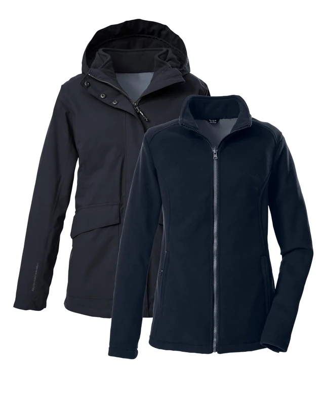 Killtec KOW 189 WMN JCKT Women's Outdoor Jacket / 3-in-1 Functional Jacket with Hood and Zip-In Fleece Jacket, Black/Blue, 36, 43311-000