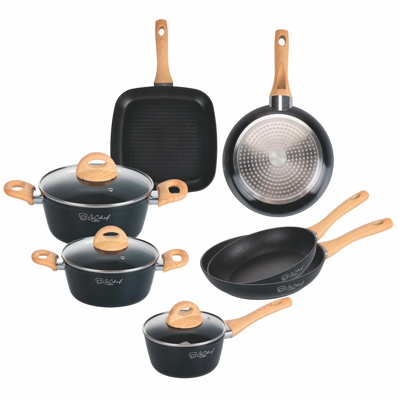 GALILEO Fuji SìChef 10 Piece Forged Aluminium Battery with Non-Stick Coating Interior Coating Textured Finish Induction
