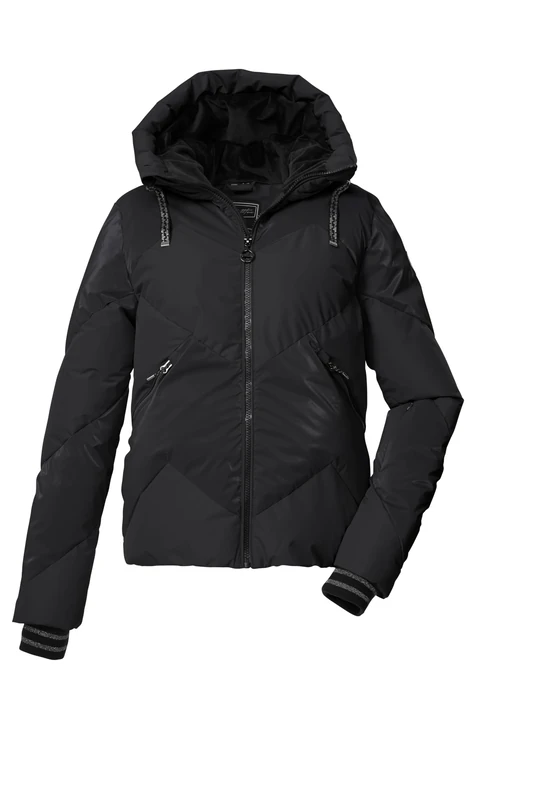 Killtec KSW 113 WMN SKI QLTD JCKT Women's Quilted Jacket with Hood and Zip-Off Snow Guard in Down Look, Black, 40, 43618-000