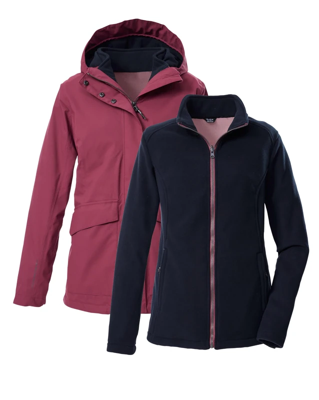 Killtec KOW 189 WMN Women's Outdoor Jacket / 3-in-1 Functional Jacket with Hood and Zip-In Fleece Jacket, Light Plum, 38, 43311-000