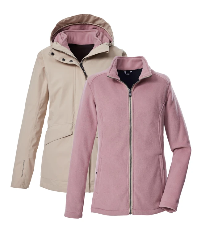 Killtec KOW 189 WMN Women's Outdoor Jacket / 3-in-1 Functional Jacket with Hood and Zip-In Fleece Jacket, Light Taupe, 46, 43311-000