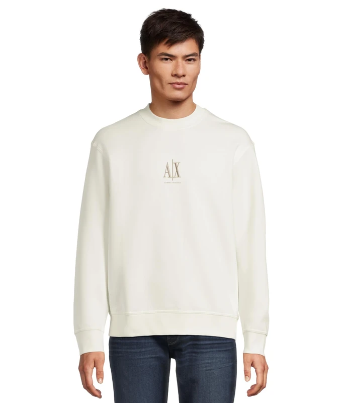 Armani Exchange Men's Long Cuffed Sleeve Up, Front Logo Sweatshirt, Off White, XXL, off white, XXL