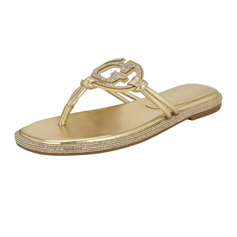 GUESS Women's Saima Flat Sandal, Gold Crystal 710, 6 UK