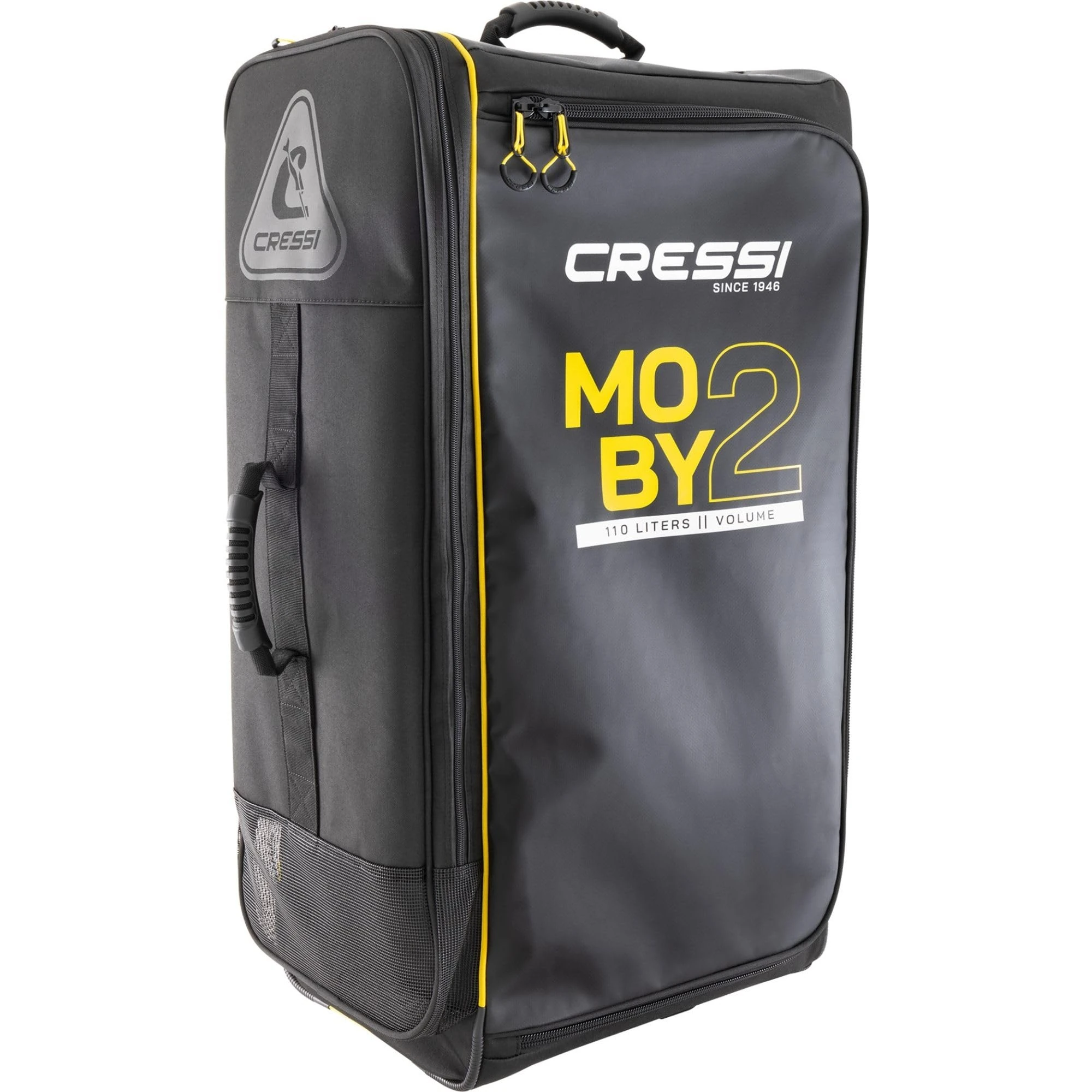 CRESSI Moby 2 Trolley Bag Black/Yellow 110 L - Robust and Spacious Trolley Bag Ideal for Sporting Activities and Travel, Black/Yellow, 110 L, Unisex