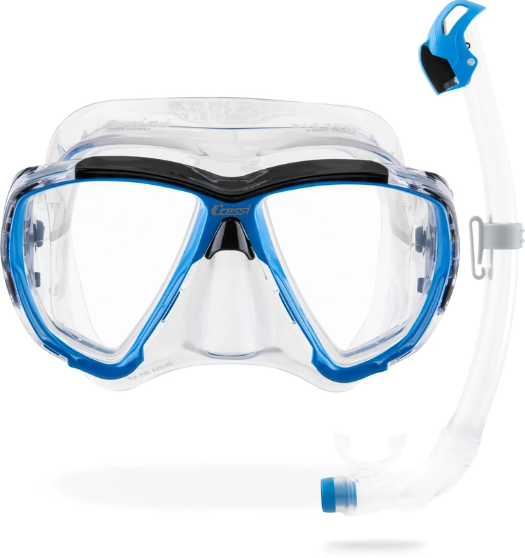CRESSI Big Eyes + Seal Dry Clear/Azure - Combo Set for Adults Big Eyes Mask and Innovative Seal Dry Snorkel, Ideal for Diving and Snorkelling, One Size
