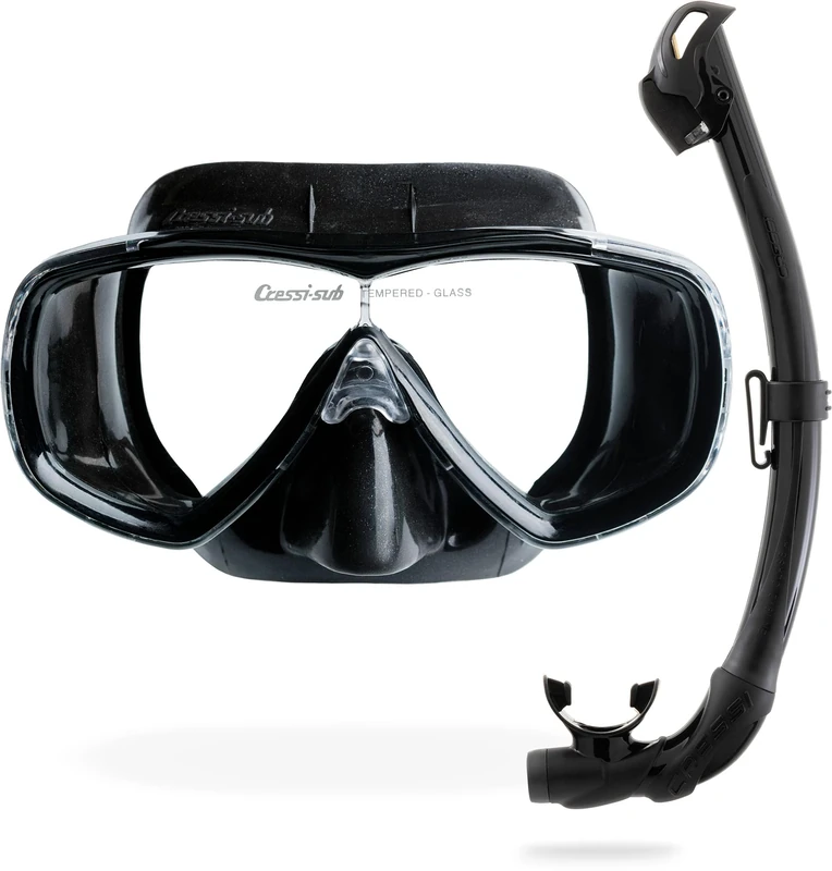 CRESSI Estrella + Seal Dry Combo Black/Black - Adult Combo Set Estrella Mask and Innovative Seal Dry Snorkel, perfect for Diving Snorkelling, Black/Black, One Size