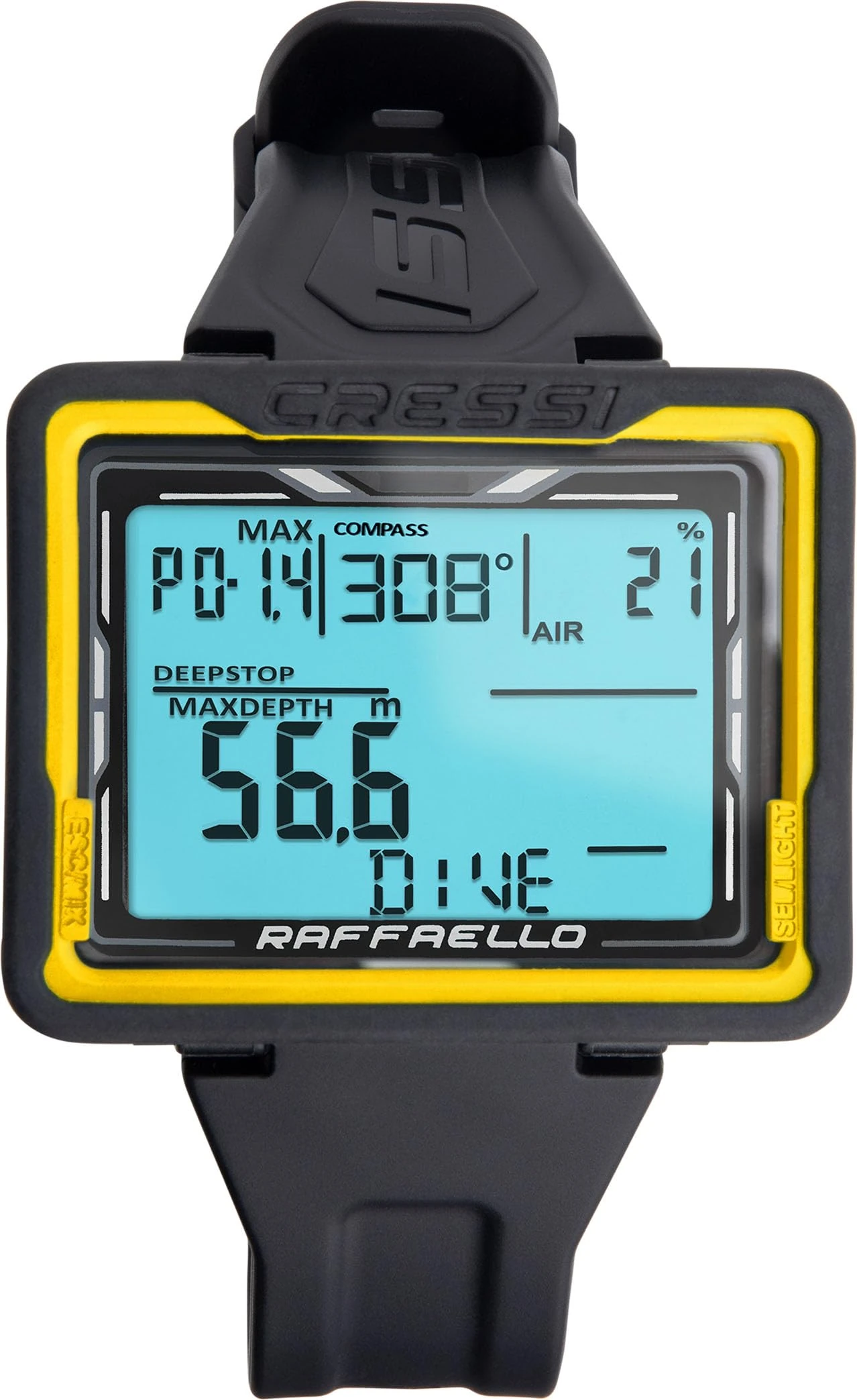 Cressi Raffaello Diving Computer Black/Yellow with Large Rectangular High Contrast Screen for Maximum Data Readability, One Size Unisex