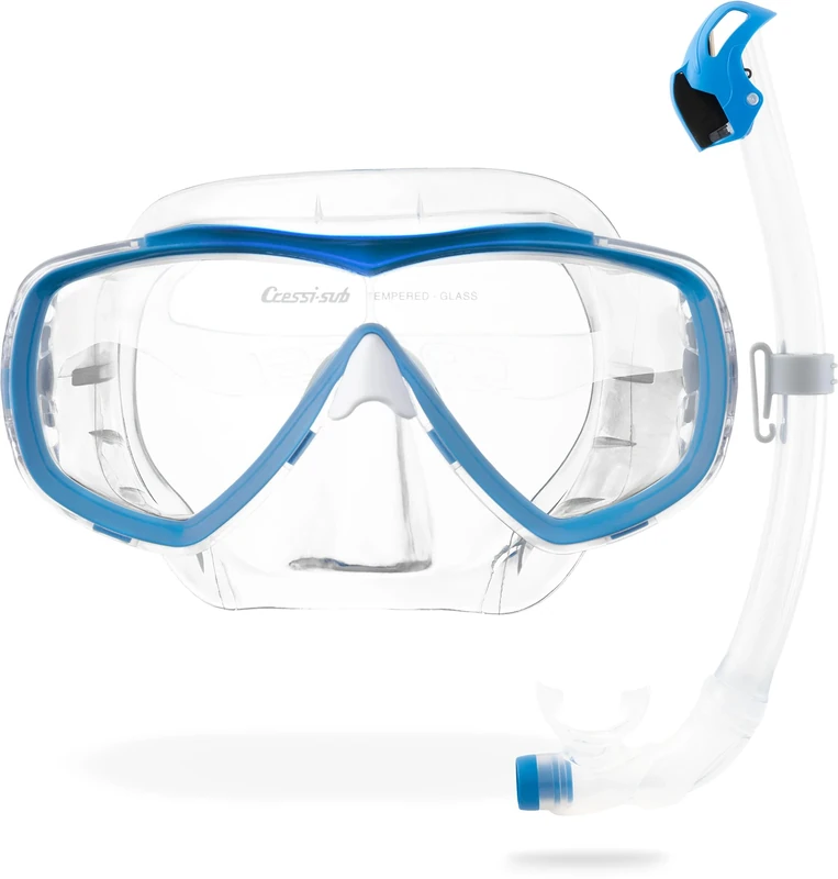 CRESSI Estrella + Seal Dry Combo Clear/Azure - Adult Combo Set Estrella Mask and Innovative Seal Dry Snorkel, perfect for Diving Snorkelling, Transparent/Azure, One Size