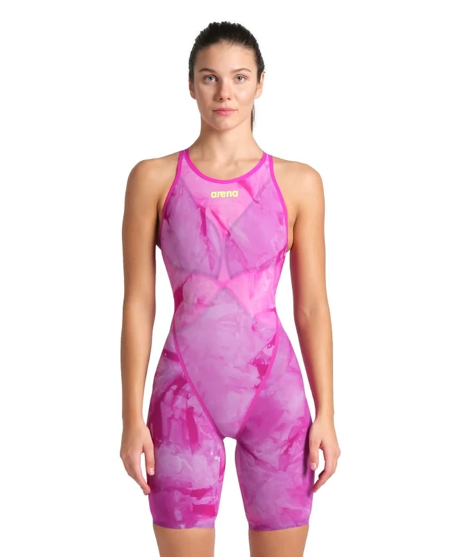 ARENA Women's Open-Back Powerskin Carbon Glide Kneeskin Racing Suit One Piece Swimsuit, Ciclamyn Pink, 28