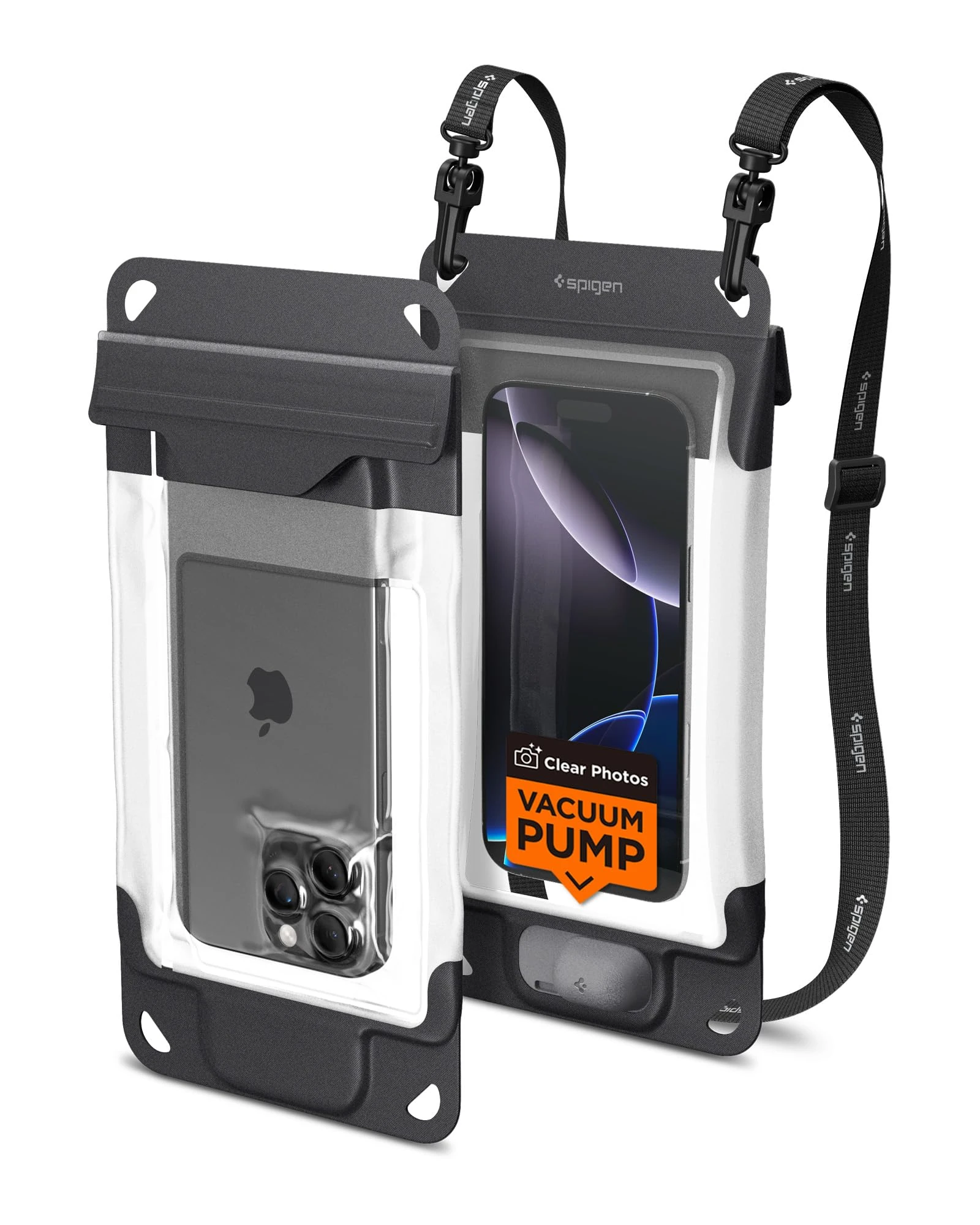 Spigen Aqua Shield Vacuum Waterproof Phone Pouch Case [Vacuum Seal Technology/Built-in Pump] for iPhone 16 16e 15 14 13 Pro Max, Samsung S25 S24 Ultra, Pixel more - Charcol Grey