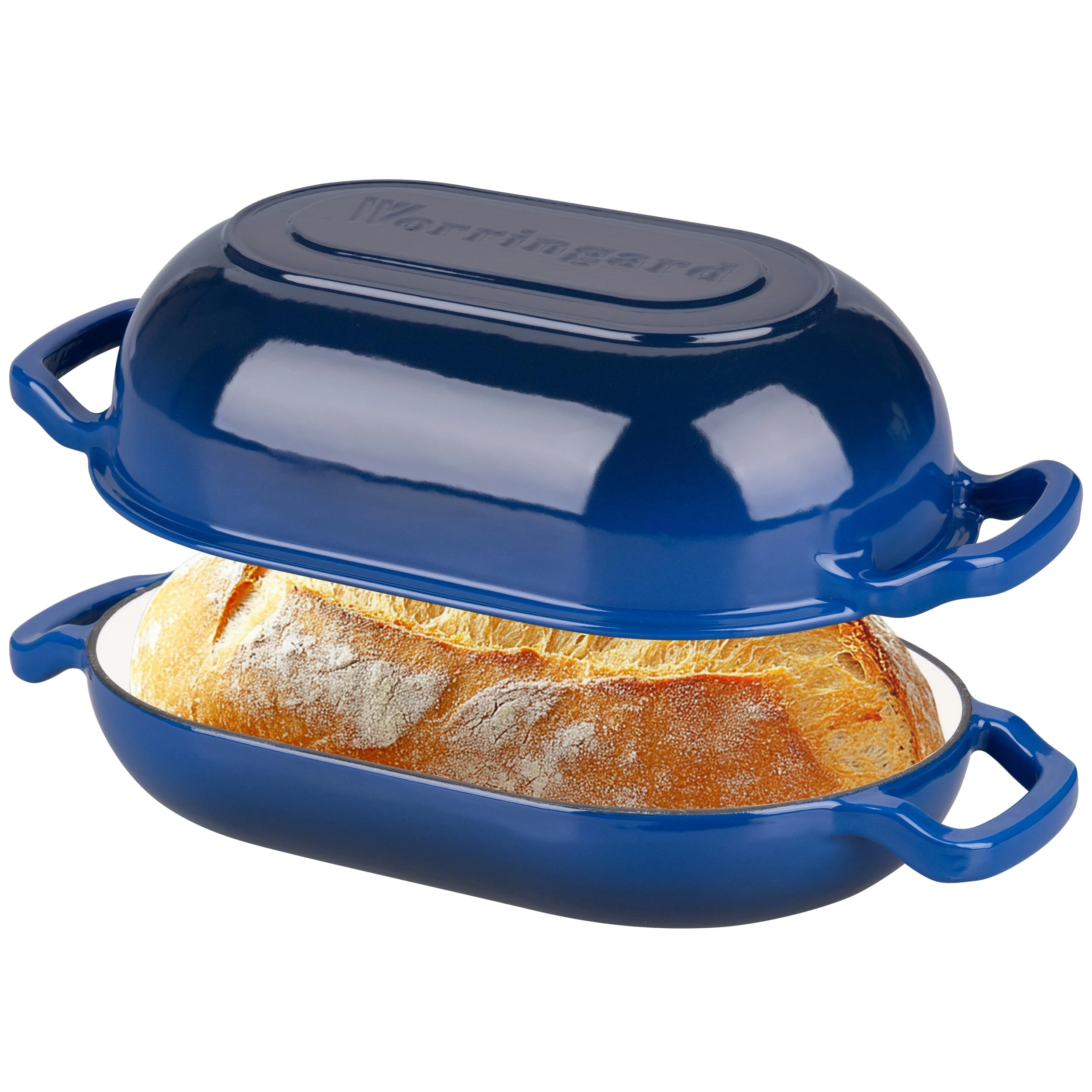 VORRINGARD Enameled Cast Iron Sourdough Bread Oven, Loaf cast Iron Bread pan for Homemade Bread Baking pan with lid, 5QT, Blue