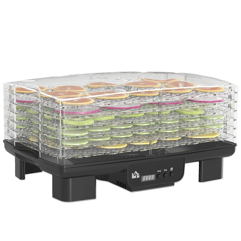 HOMCOM 6 Tray Food Dehydrator, 550W Food Dryer Machine with Adjustable Temperature, 48H Timer, for Drying Fruit, Meat, Vegetable, Jerky and Pet Treat, Black