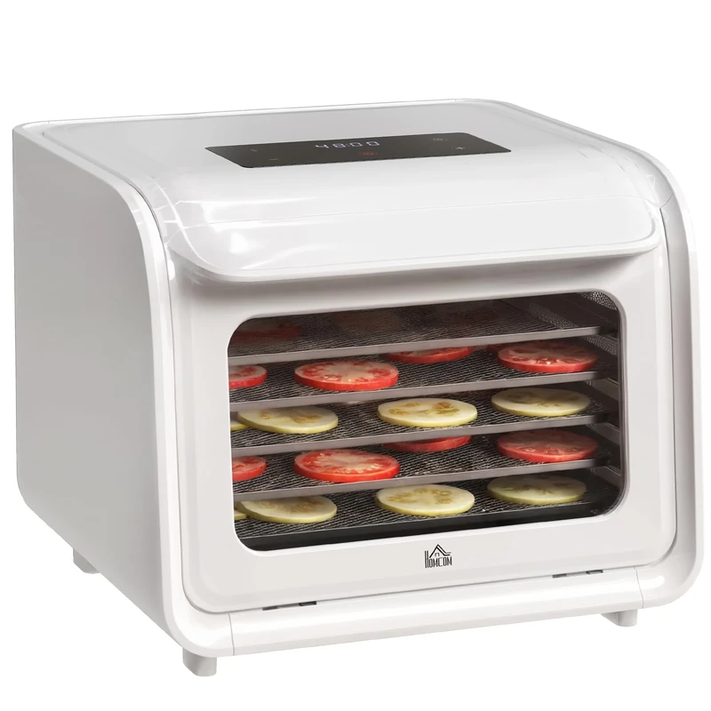 HOMCOM Digital Food Dehydrator with 6 Stainless Steel Tray, 350W Food Dryer Machine with LED Touch Panel, Adjustable Temperature, 48H Timer for Drying Fruit, Meat, Vegetable, Jerky, Pet Treat, White