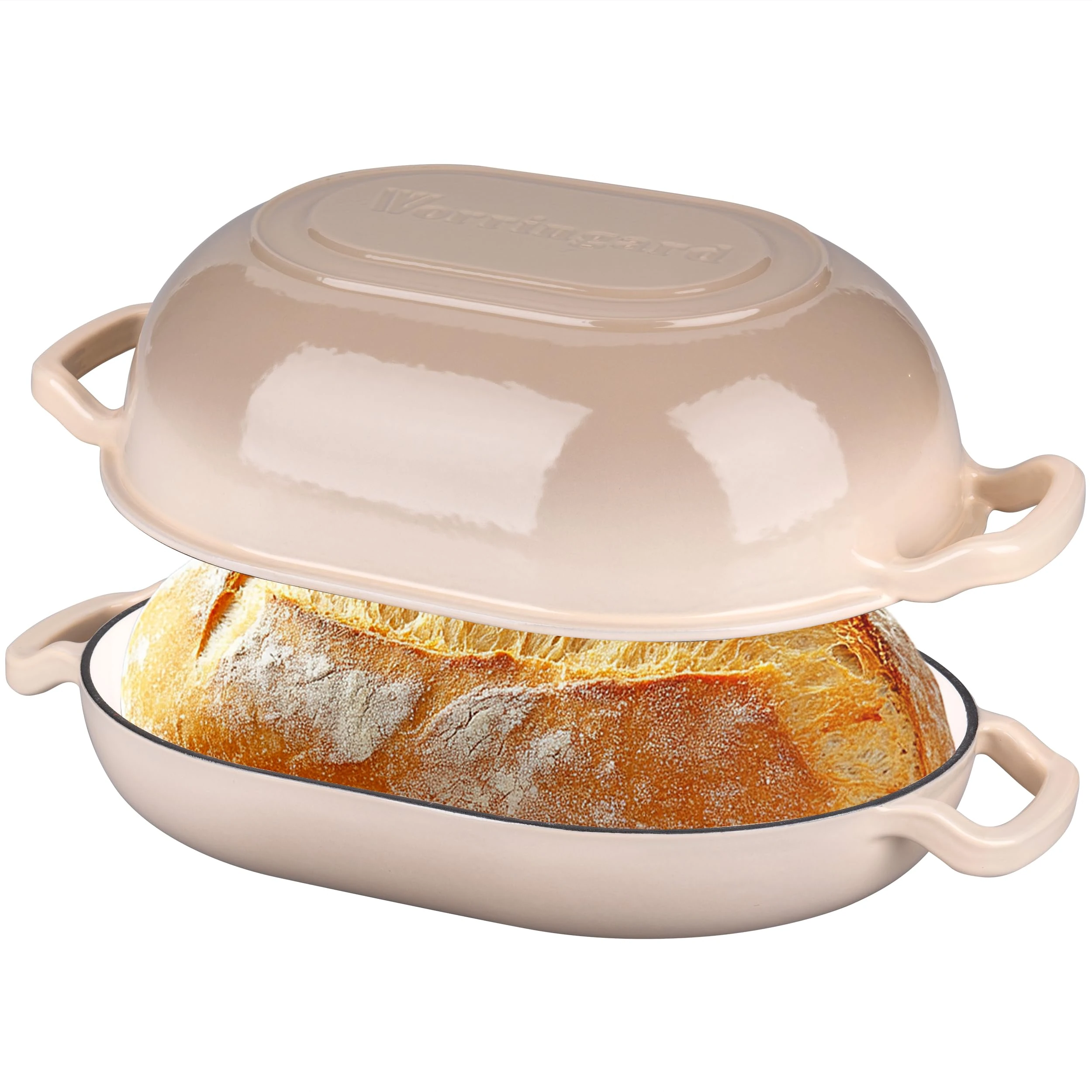 VORRINGARD Enameled Cast Iron Sourdough Bread Oven, Loaf cast Iron Bread pan for Homemade Bread Baking pan with lid, 7QT, Latte