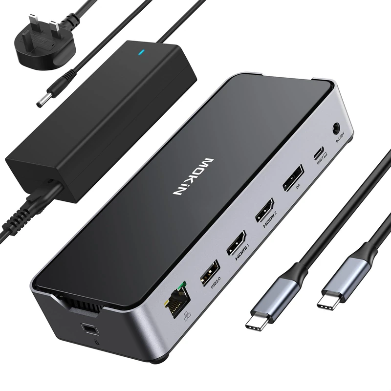 USB C Docking Station 3 Monitors, Triple Display Laptop Dock with 150W DC Power Supply, Dual Monitor 2 HDMI DisplayPort 4K@144Hz, 10Gbps USB C 3.1, USB A 2.0/3.0, Ethernet, SD/TF, Audio for Dell HP - Image 1
