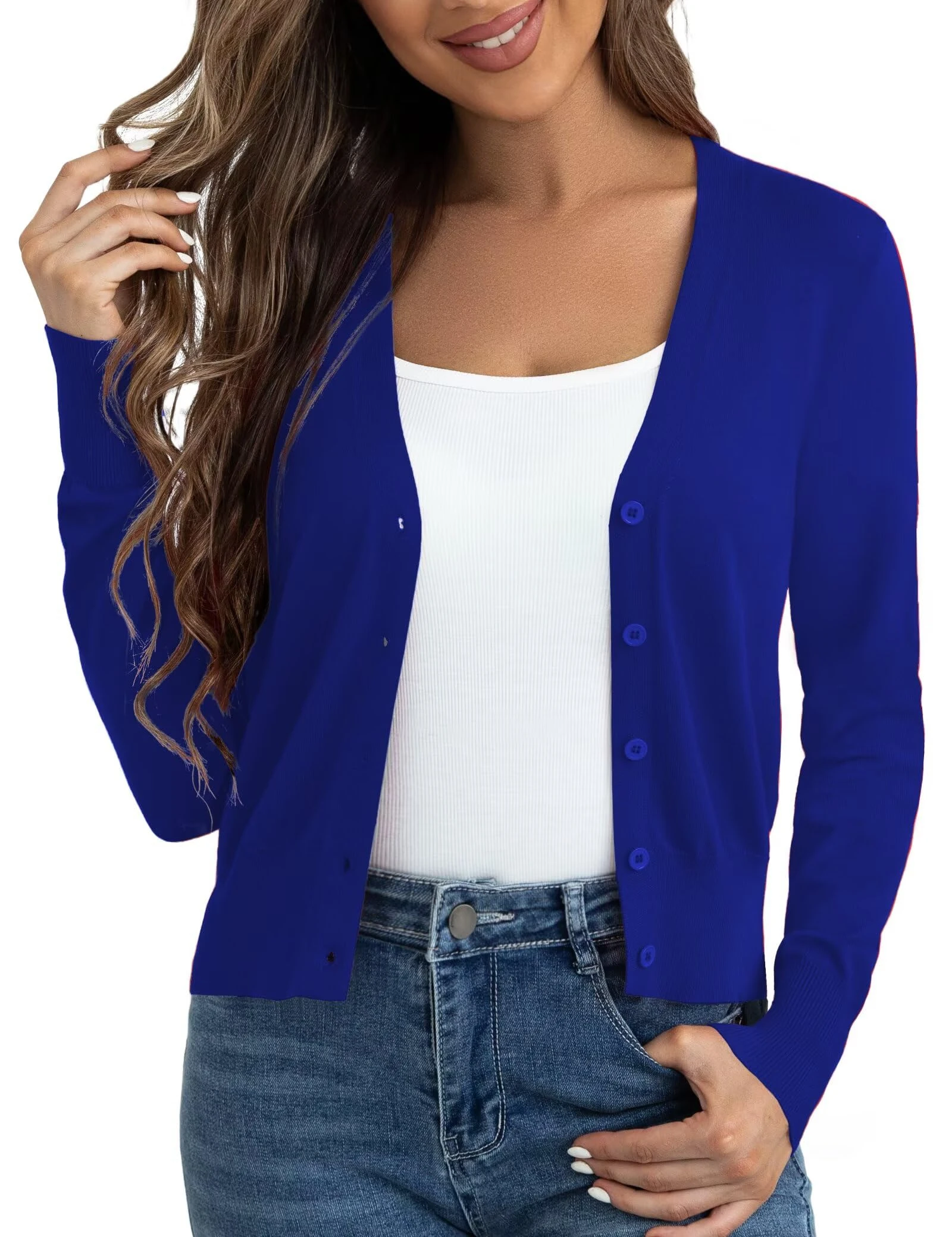 Ahlaray Women's Cropped Cardigans Sweaters Button Down Open Front Bolero Shrugs for Dresses, S-XL, C-royal Blue, L