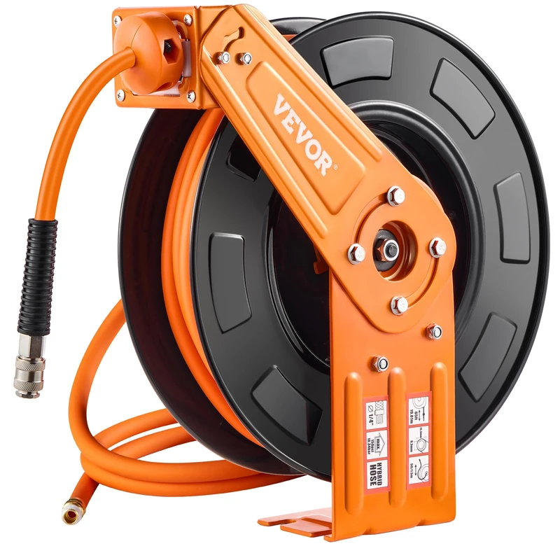 VEVOR Compressed Air Hose Reel, 3/8" x 65ft Hybrid Air Hose, Max 300 PSI Hose Reel with Automatic Reel & Feed Line, for Ceiling/Wall Mounting for Workshop & Garage