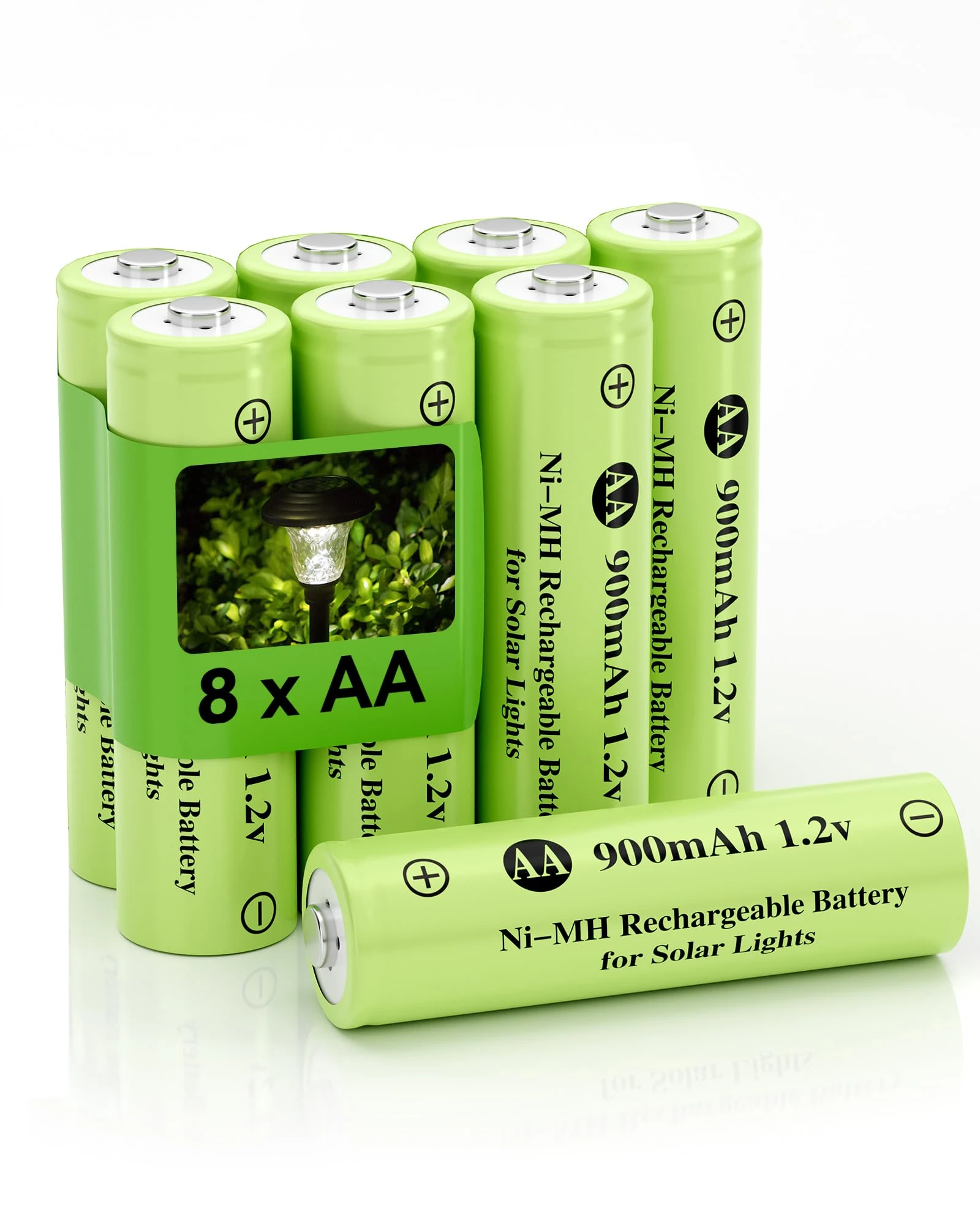 Howardly Ni-MH AA 1.2v 900mAh Rechargeable Batteries, Double A 900mAh 1.2V Rechargeable Battery Pre-Charged, High Capacity for Outdoor Solar Lights, Lawn Lamps, Step Light (AA-900mAh-8pack）