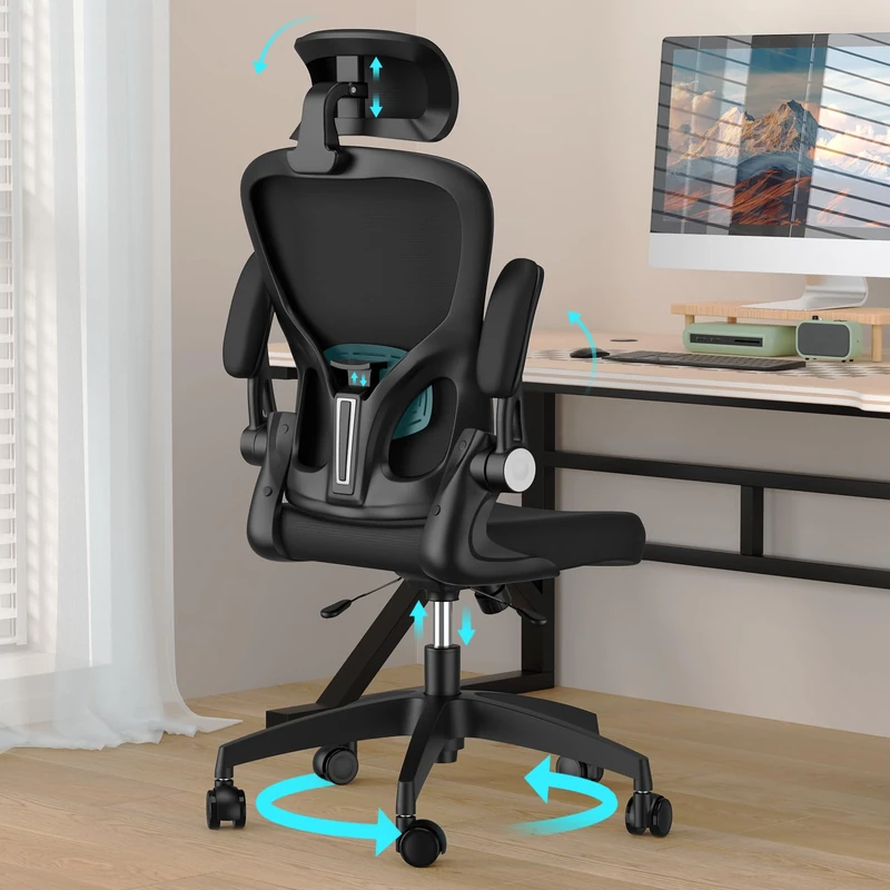 KU Syang Ergonomic Office Chair, Desk Chair with Enhanced Soft Sponge Seat & Upgraded Headrest Adjustment, Mesh Swivel Chair with Lumbar Support & Quiet Wheels for Home Office Computer Study Black