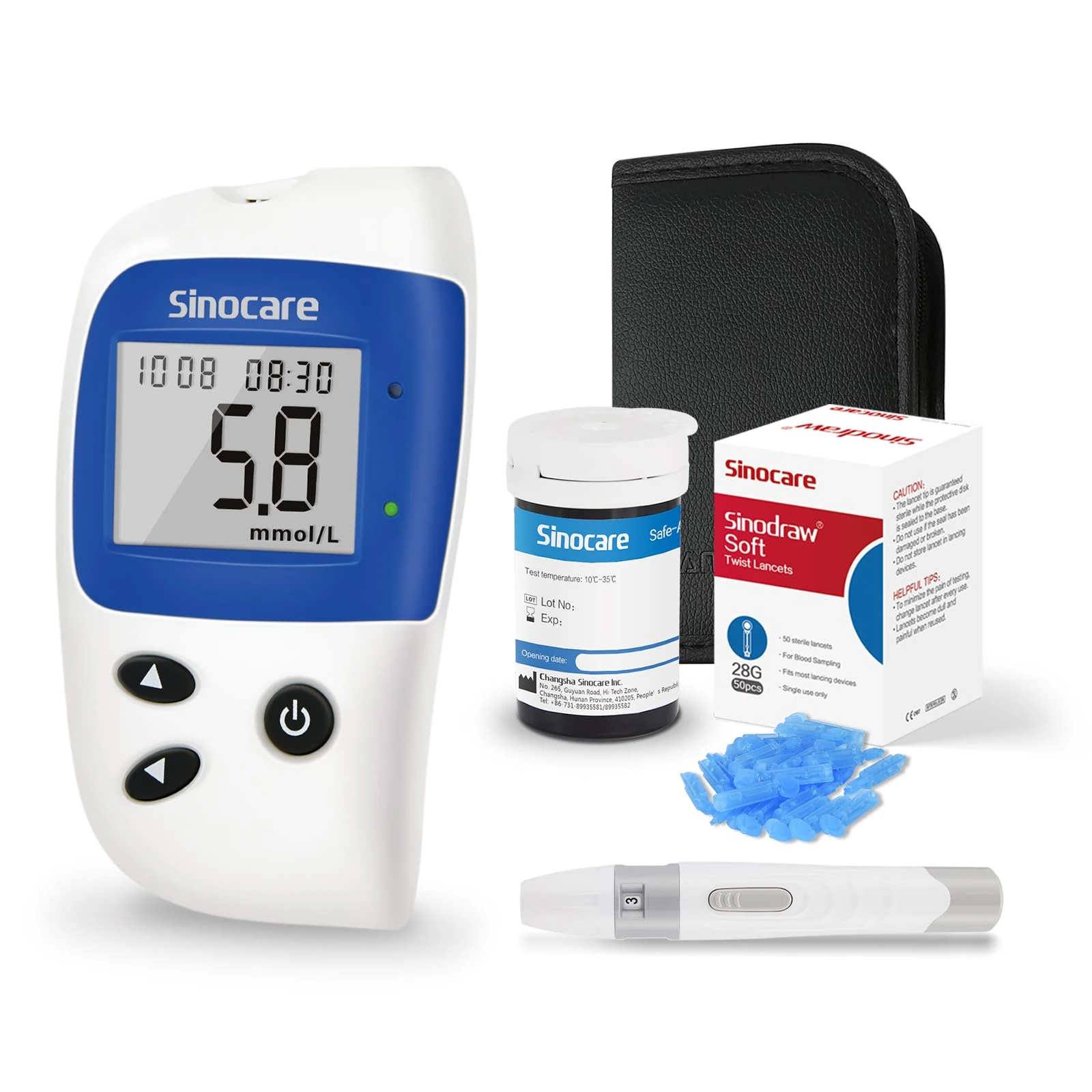 Sinocare Safe-Accu2 Blood Sugar Test Kit, with 25 Strips, No Coding Blood Sugar Monitor, Large Screen & 200 Memory Capacity & Light Design -in mmol/L