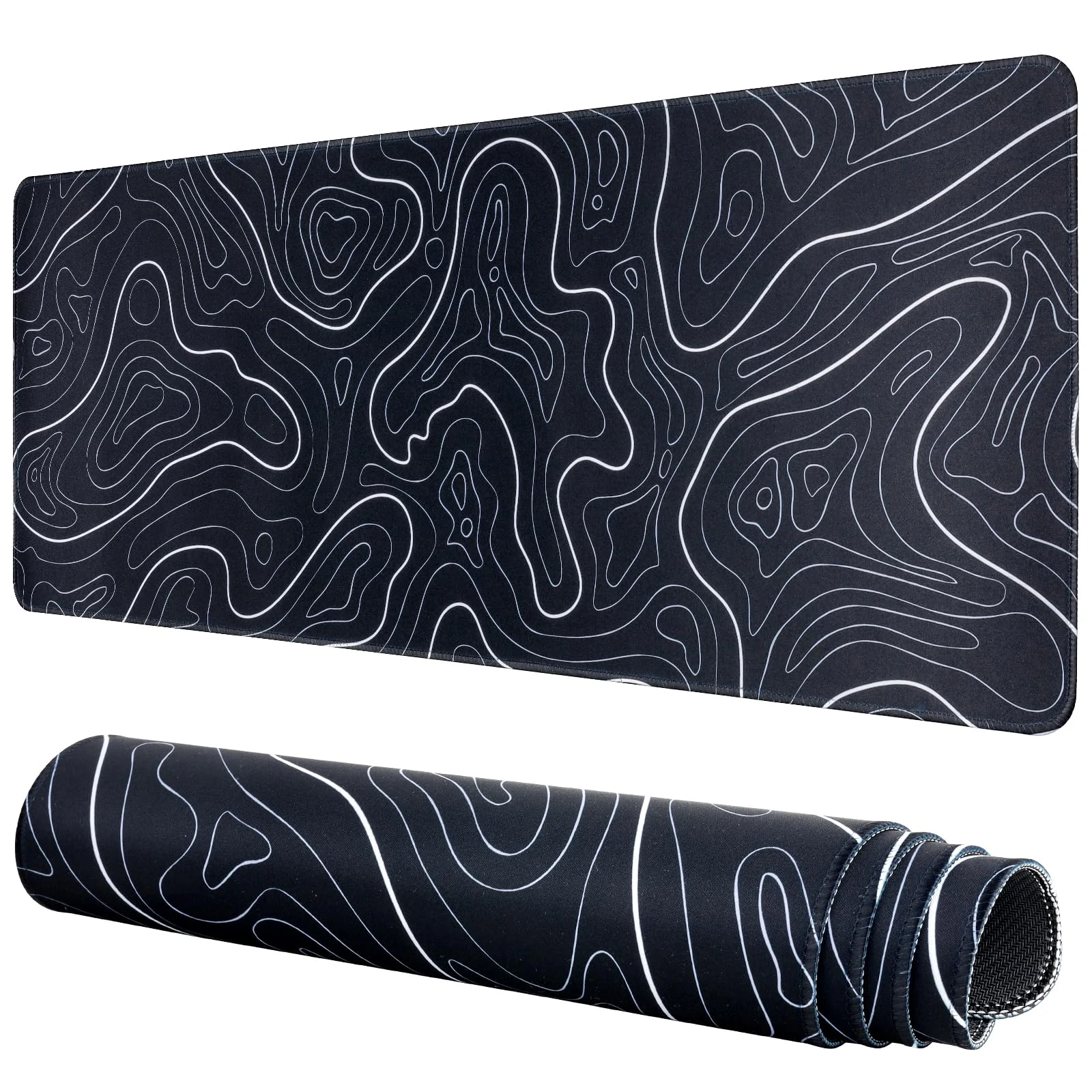 Large Gaming Mouse Pad, Topographic Mouse Mat for Gaming Mousepad Office, Long XL Mouse Pads Keyboard Pad for Computer Laptop 31.5''x11.8'' Desk Mat (Black)