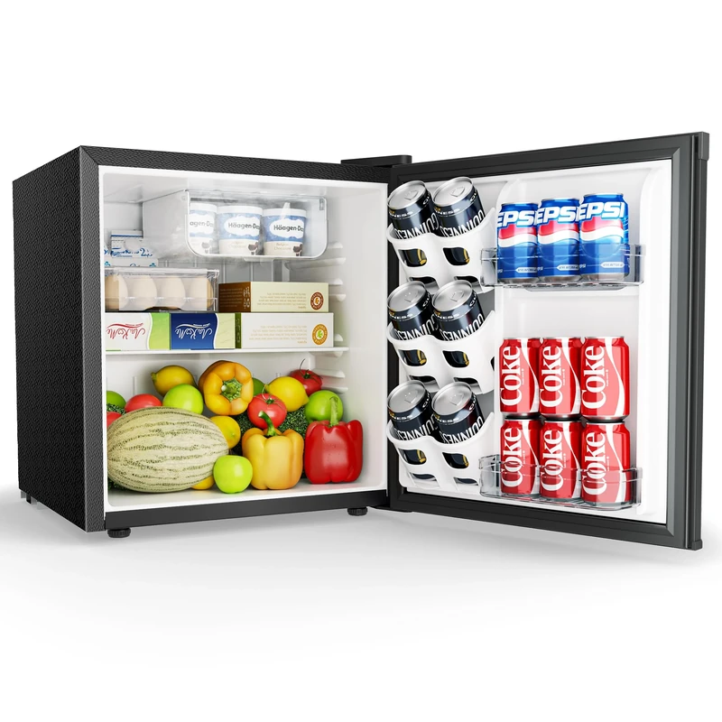 EUHOMY 46L Mini Fridge - Small Table Top Fridge with Reversible Door & Chiller Box, 7-Level Adjustable Thermostat, Low Noise (39 dB) - Perfect for Bedroom & Office, Energy Efficient, Black