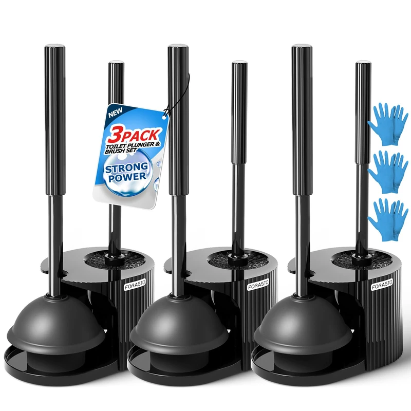 FORASTO 3Pack 2 in 1 Toilet Brush and Plunger Set, Extended Handle Plunger,Toilet Bowl Brush Plunger Set,Bathroom Cleaning Tools,Toilet Brush Plunger Combo,Cleaning Brush,Cleaning Supplies - Image 1