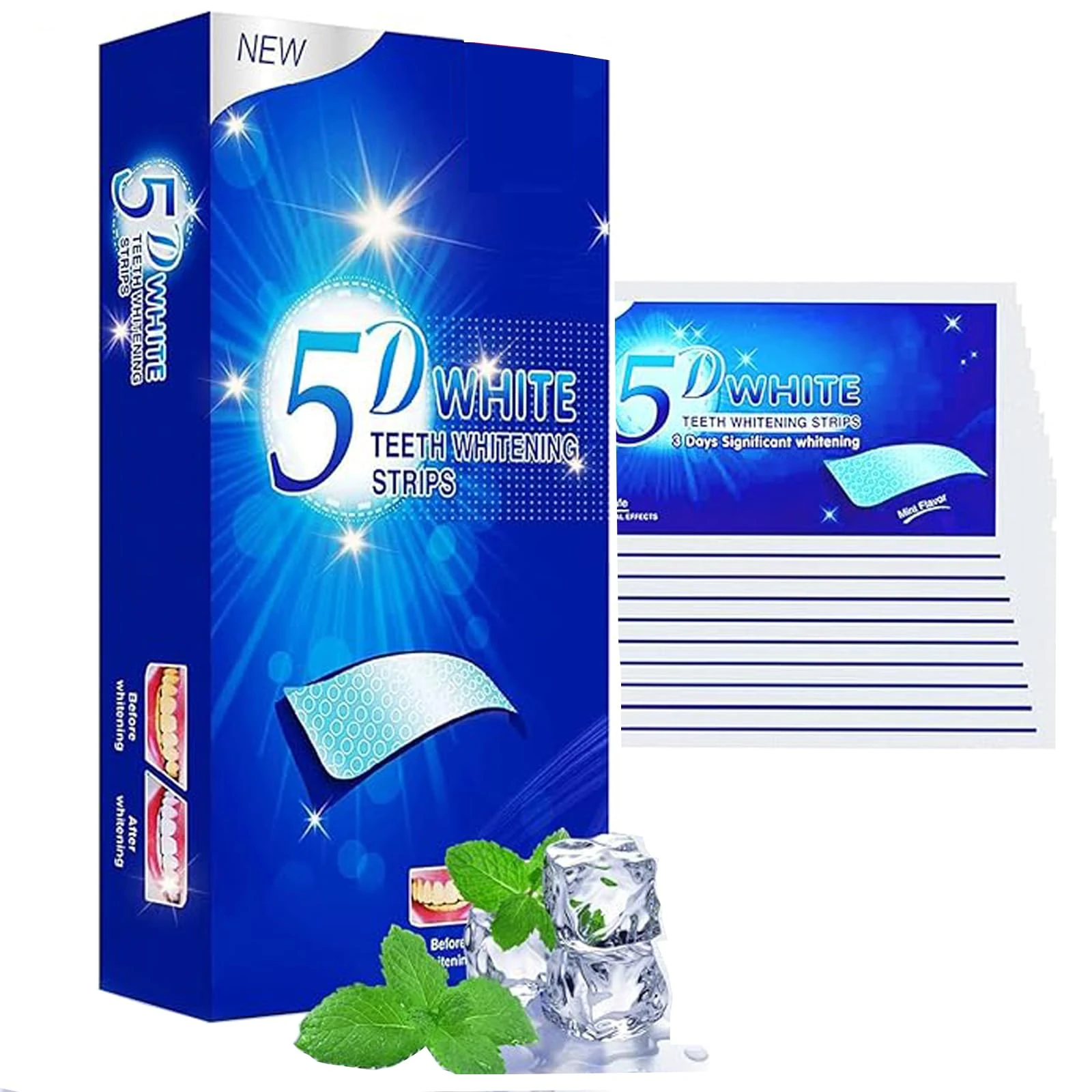 Teeth Whitening Strips 5D, 7 Sets 14pcs White Strips, Easy to Use Home Tooth kit, Safe for Enamel, Without Any Harm