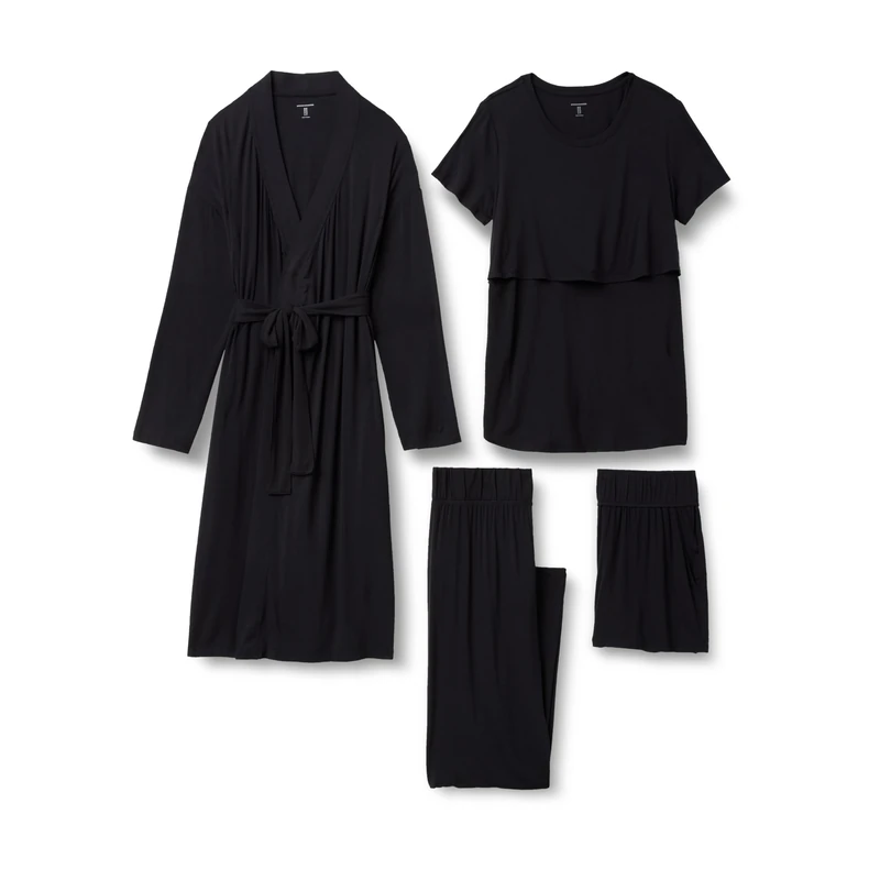 Amazon Essentials Women's Soft Modal Nursing Maternity Sleepwear Pyjama Bundle, 4 Piece, Black, XS