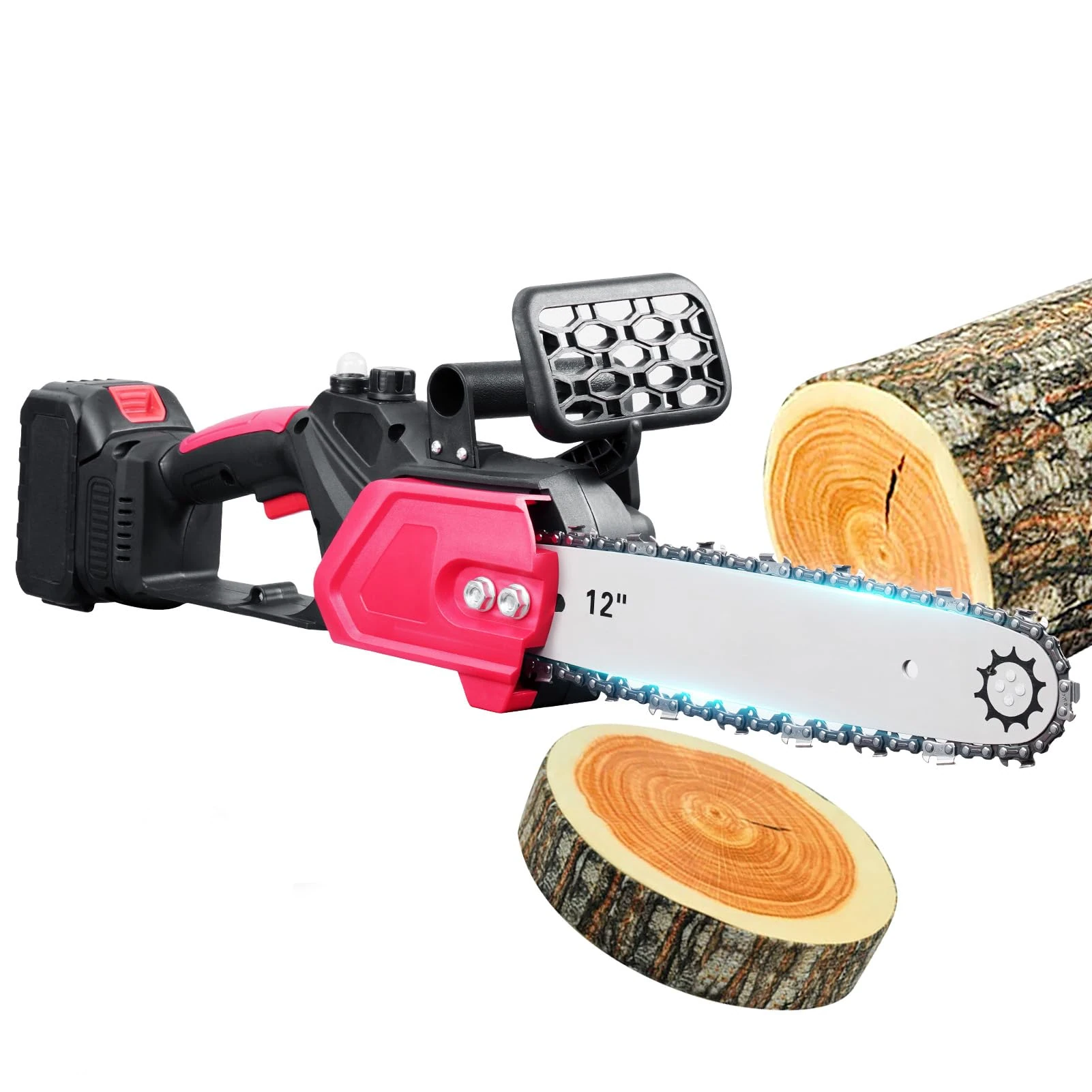 Sararoom 12inch Mini Chainsaw Cordless, 21V Brushless Battery Chainsaw with 3000mAh Battery & Charge, 4500 RPM Handheld Chain Saw with 2 Chains for Branch Pruning Wood Cutting Camping