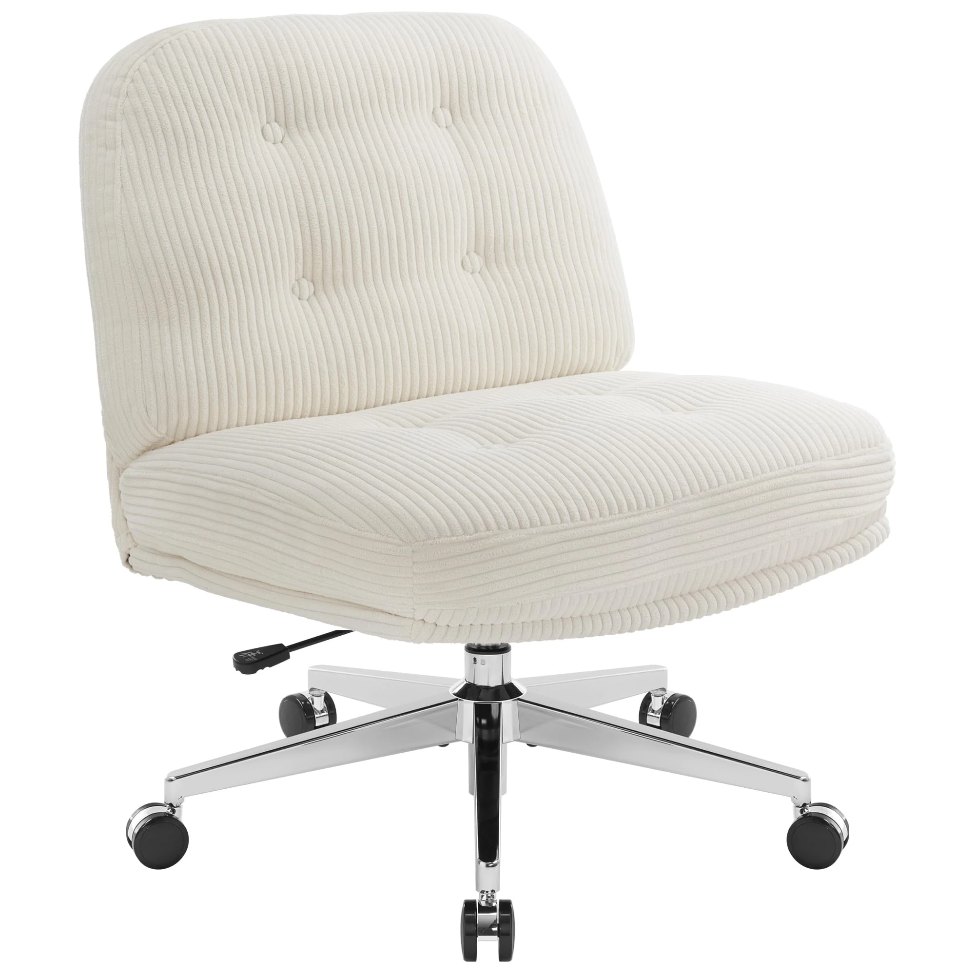 IWMH Cross Legged Office Chair with Wheels, Armless Office Chair, Extra Wide Seat Ergonomic Height Adjustable Criss Cross Chair, Vanity Desk Chairs for Home,Bedroom (White with Wheels)