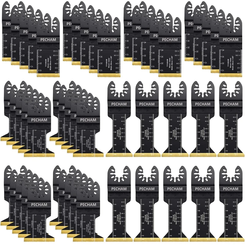 PECHAM 50PCS Titanium Oscillating tool Accessories, Universal Quick Release Multitool Blades Kit for Cutting for Hard Material Nails Wood Plastic Fit Dewalt Milwaukee More Oscillating Tools
