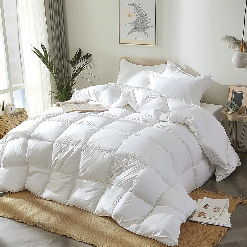 Royal Luxe Goose Feather Down Fiber Comforter - Queen Size Duvet Insert, 100% Cotton Cover All Season Lightweight Comforter Ultra Soft Luxurious Hotel Bedding, 88”x88”