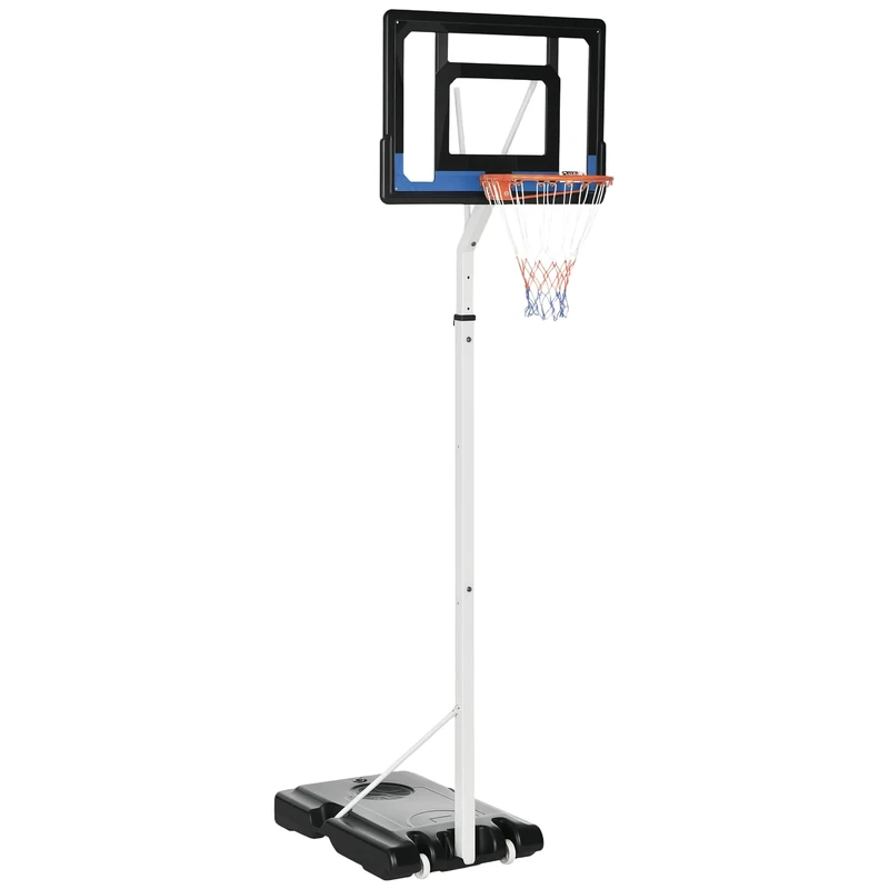 SPORTNOW Height Adjustable Basketball Hoop and Stand w/Plastic Backboard and Weighted Base, Portable on Wheels, 2.6-3.1m, White