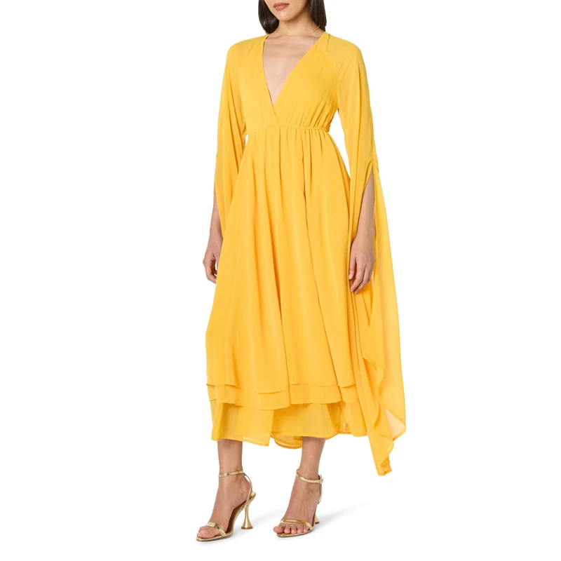 The Drop Romantic Tiered Sheer Maxi Dress, Amber, S - Image 1