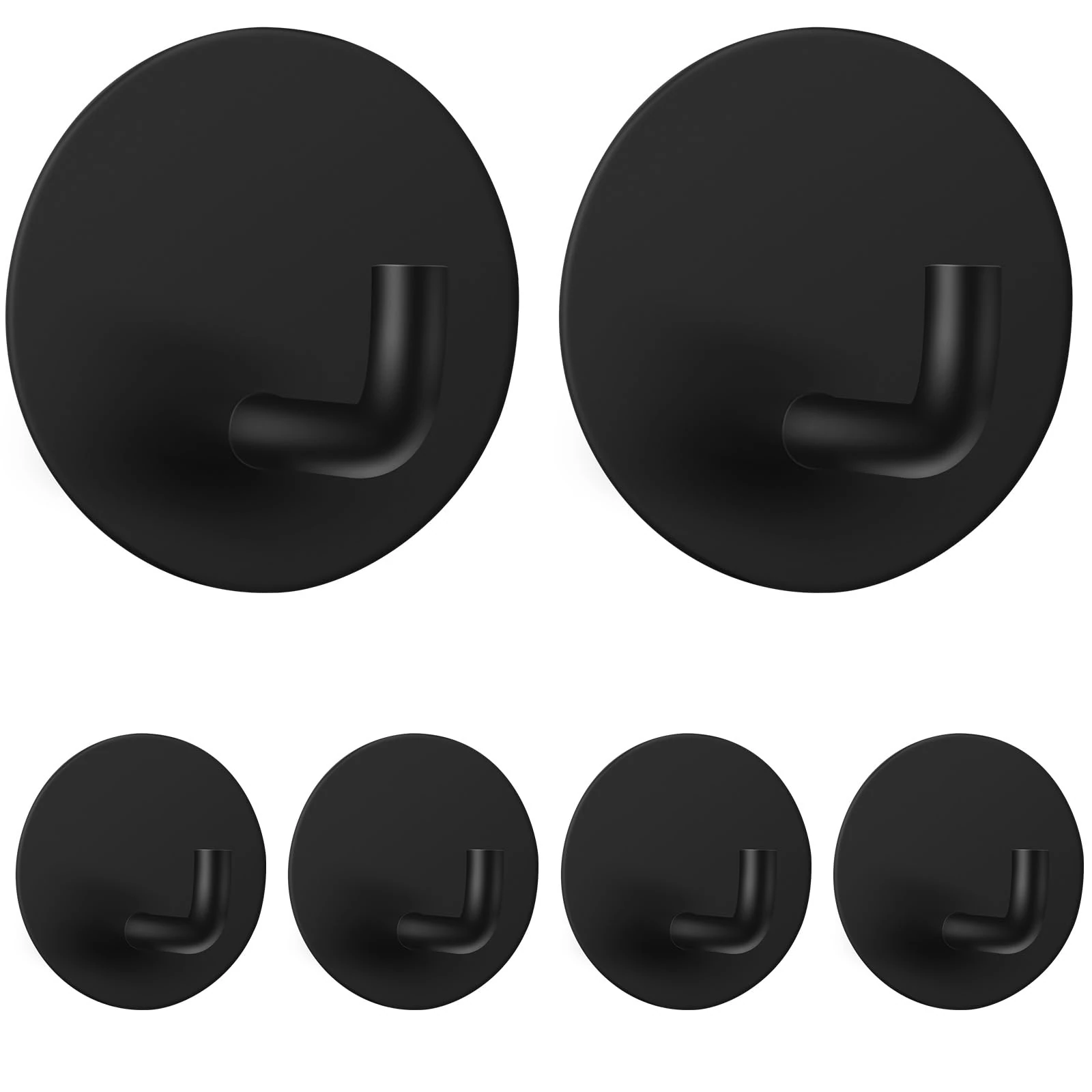 Dntorx 6 Pack Adhesive Hooks, Black Heavy Duty Towel Hook Stick On Hooks Wall for Bathrooms Door Hook Hangers Coat Hooks for Kitchen Home (Black)