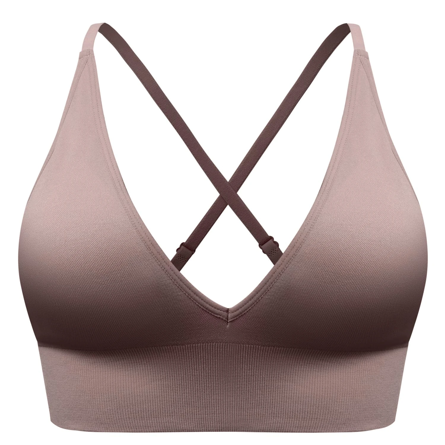 SUNSESS Sports Bras for Women Deep V Seamless Wirefree Removable Pads Comfort Sleep Bralette Workout Yoga Crop Top Bra (UK, Alpha, M, Regular, Regular, Standard, Brown)