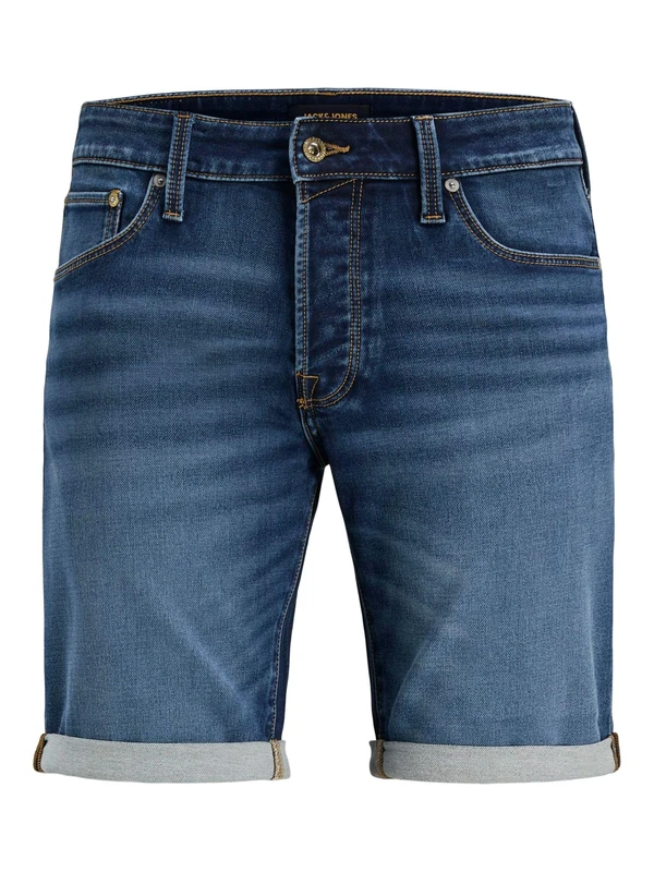 JACK & JONES Men’s Blue Denim Shorts, Classic Zip Fly Jeans Style, Soft Stretch Cotton, Durable and Comfortable Fit, Ideal for Holidays & Casual Wear, Size W38