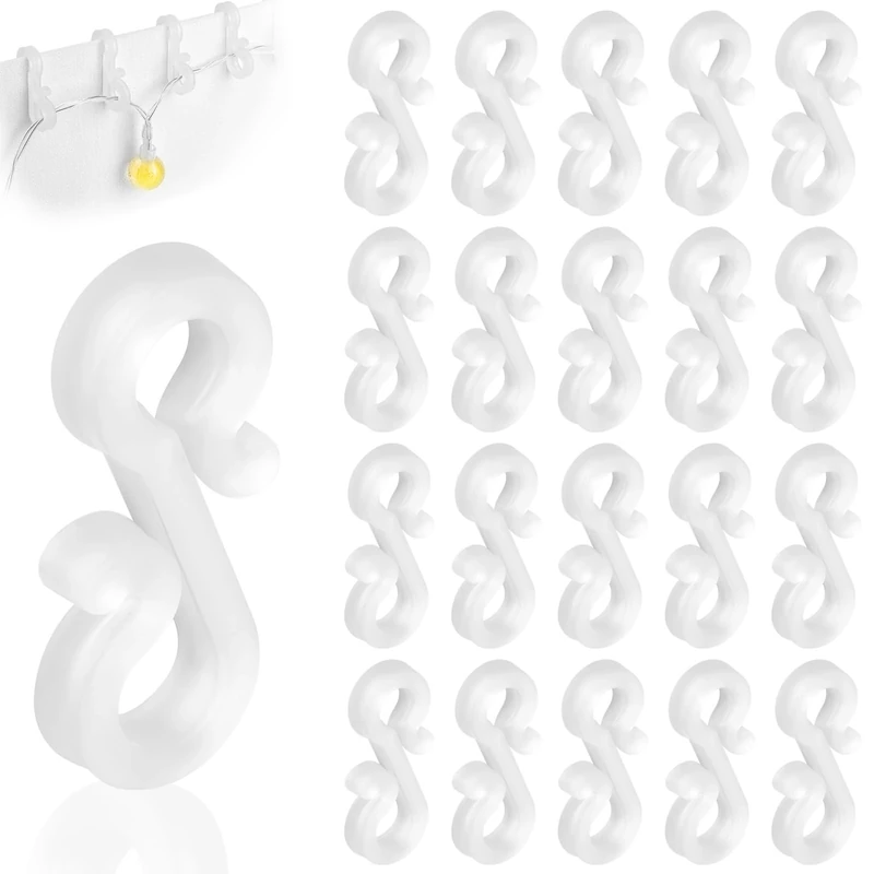 Flintronic Gutter Hooks for Outdoor Lights, 60 Pcs Plastic S Gutter Clips for Christmas Lights, Clips Hanger for Xmas Party, Icicle Fairy Lights, String/Rope Lights Decorations (White)