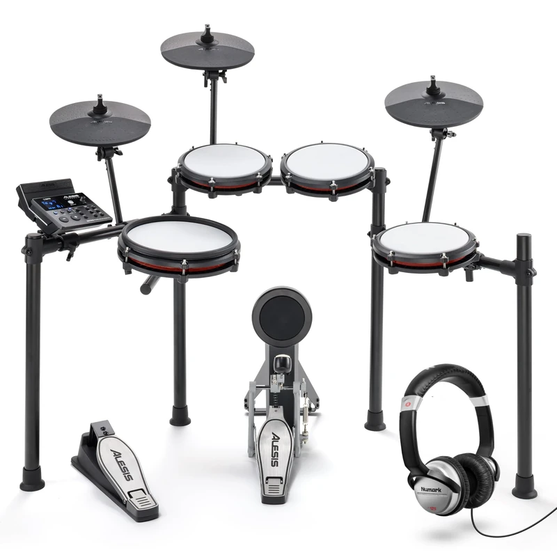 Alesis Nitro Max Kit and Numark HF125 - Electric Drum Kit with Bluetooth, 440+ Authentic Sounds, Drumeo Lessons, and Monitoring Headphones