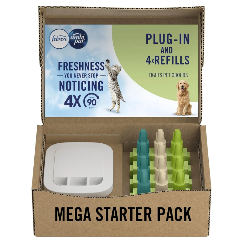 Febreze 3Volution Air Freshener Plug-In Starter Kit + 4 Refills (20ml x 4) – Pet Odour Eliminator