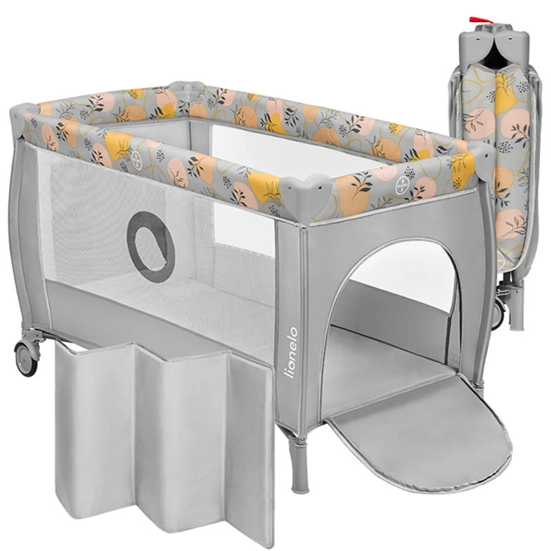 Lionelo STEFI Plus 2in1 Travel Cot & Baby Zone Portable with 2-Level Mattress Heigh, Baby Bed for Newborns and Toddlers 0-36kg Mattress, Side Entry, Breathable Mesh LockGuard Safety Wheels, Easy-Fold