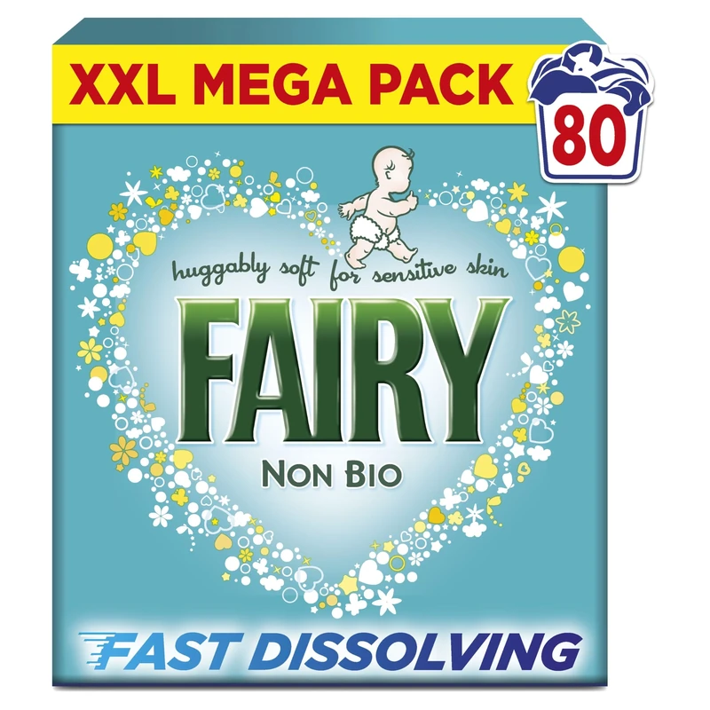 Fairy Non Bio Washing Powder 4.4kg, 80 Washes, for Sensitive Skin, with Anti-residue Technology - Packaging May Vary